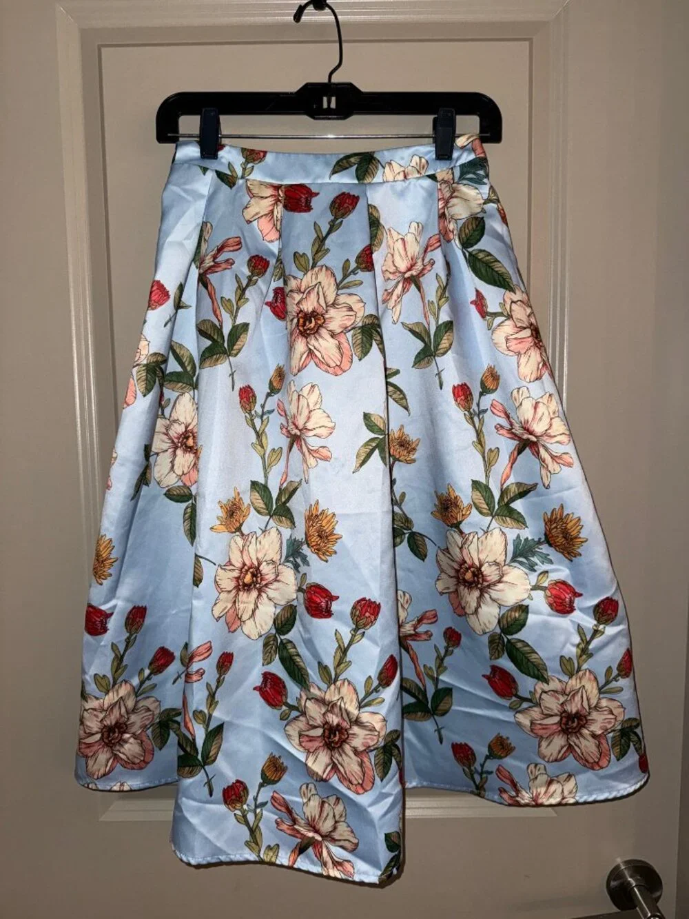 SHEIN Floral A-Line Midi Skirt Blue - Picture 2 of 3